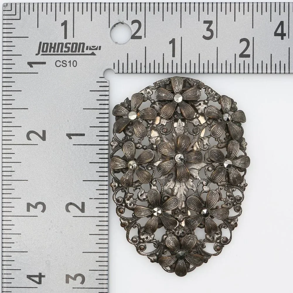 Vintage‎ Filigree Openwork and Brass Flowers With Marcasites Dress Clip 1930s